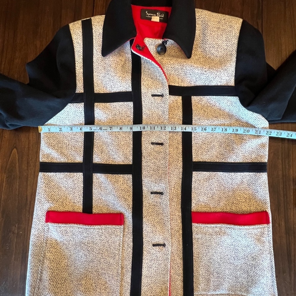 Women's Vintage Spencer Reid Wool Blend Coat, Cream, Red & Black, Size 8 - Picture 14 of 14